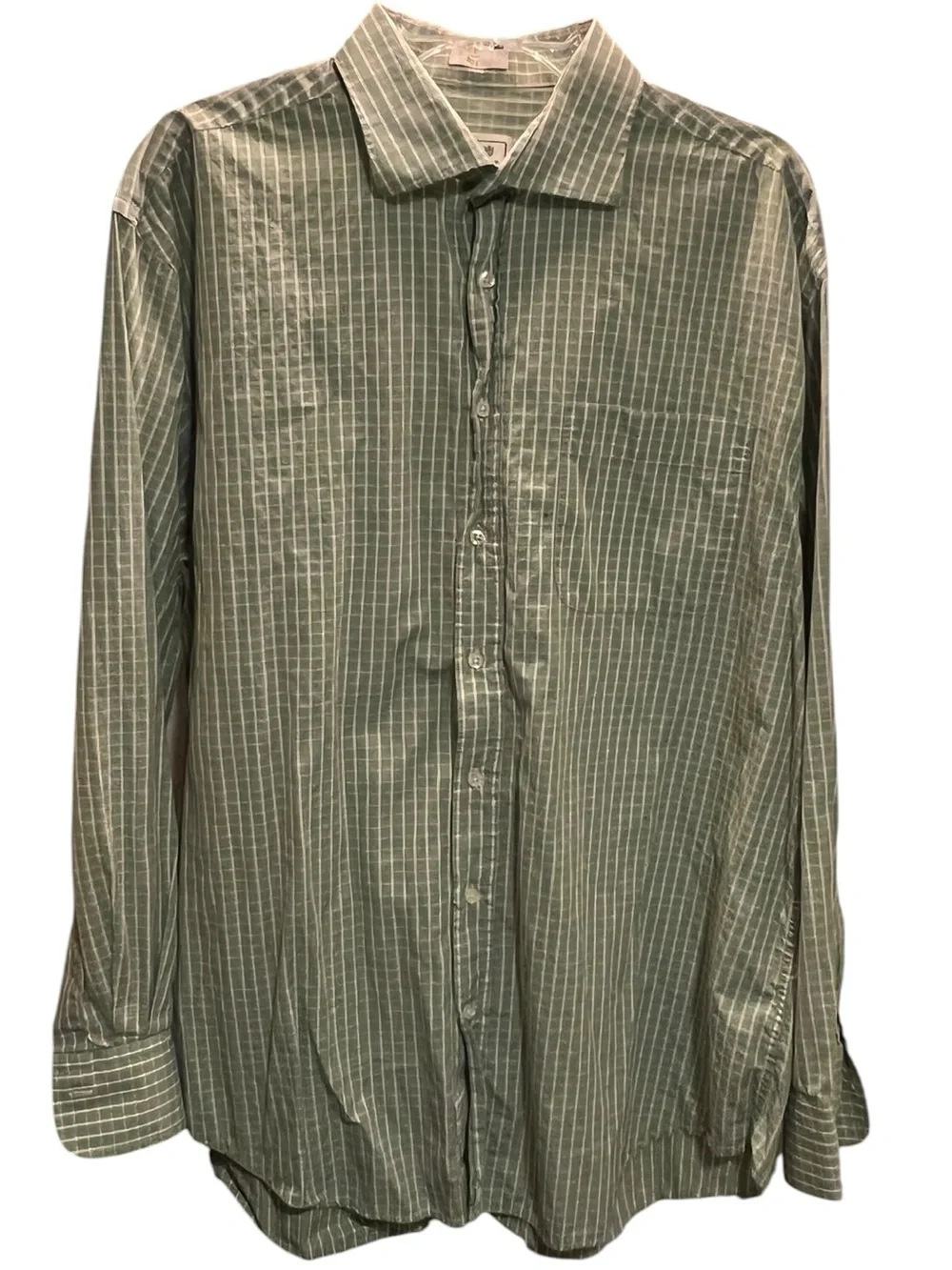 Peter Millar 100% Cotton Olive Green Pinstripe Button-Down Shirt